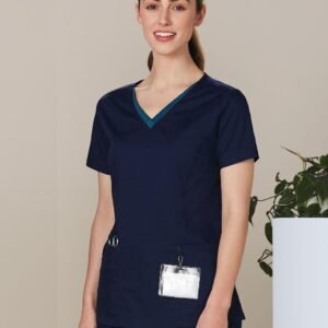 LADIES V-NECK CONTRAST TRIM SCRUB TOP