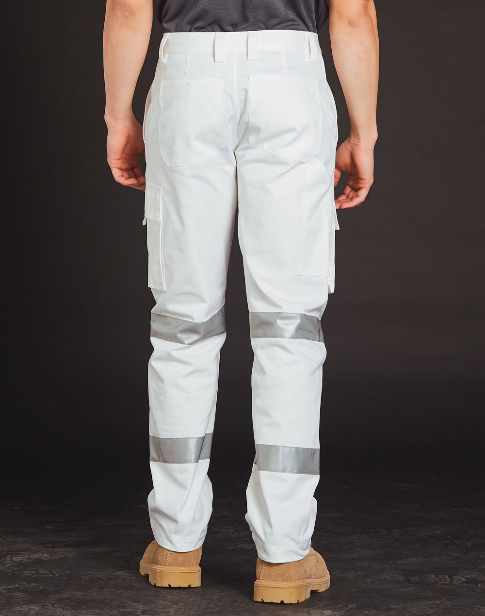 Mens White Safety pants with Biomotion Tape Configuration - Image 2